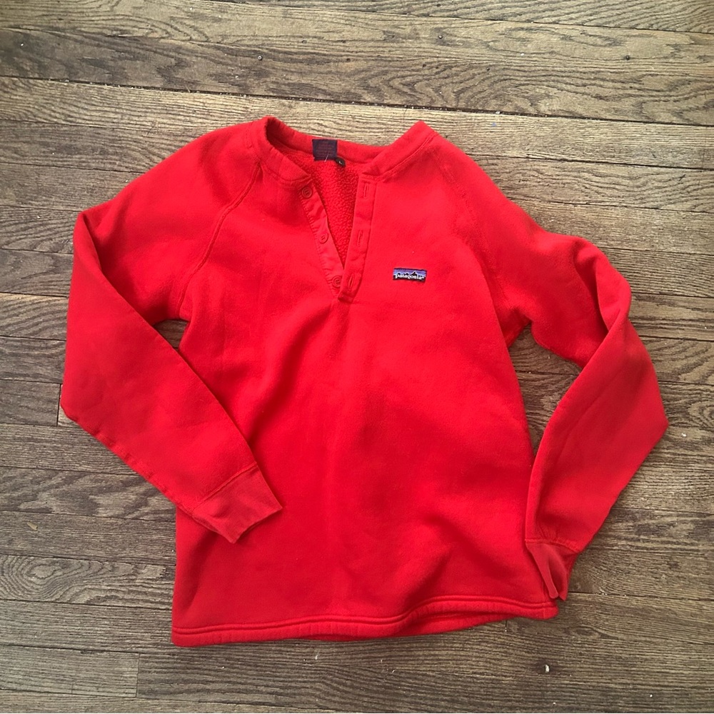 Vintage Patagonia Fleece Sweater Shirt Large Red Capilene Henley Pullover